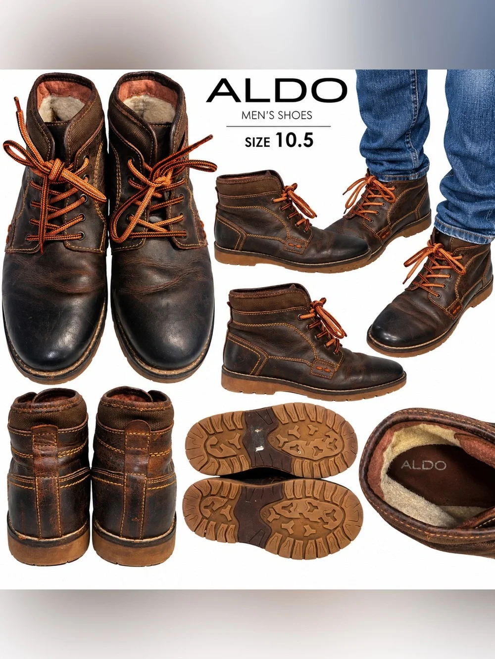 ALDO Men’s Brown Leather Chukka Boots with Tan Laces